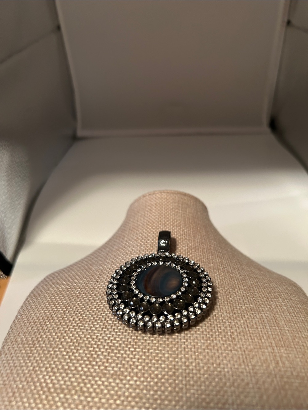 Lia Sophia medallion multi tone effect rhinestones magnetic clasp hematite black